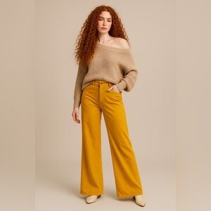 NWT Cider Mustard Gold Velour Wide Leg Pants Flowy Palazzo